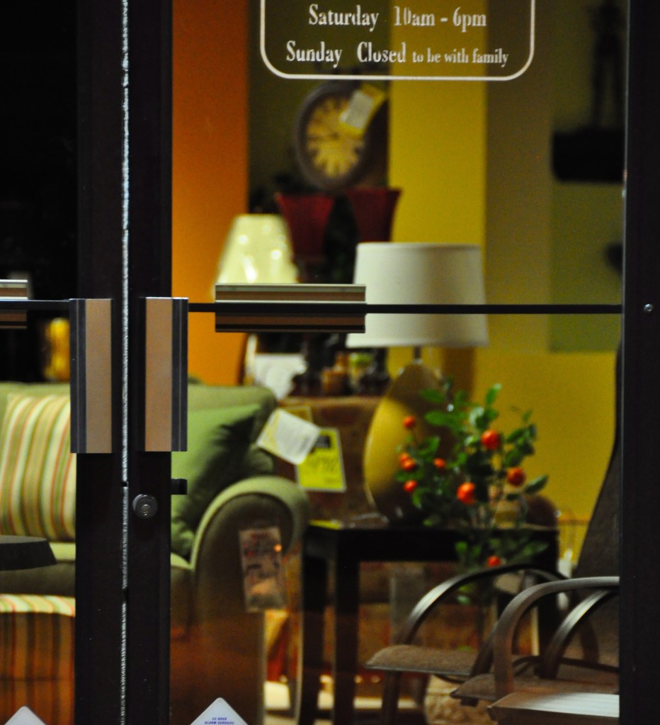 The front door of VanDrie Furniture in Traverse City, taken May 4th, 2011, at 11pm. DL